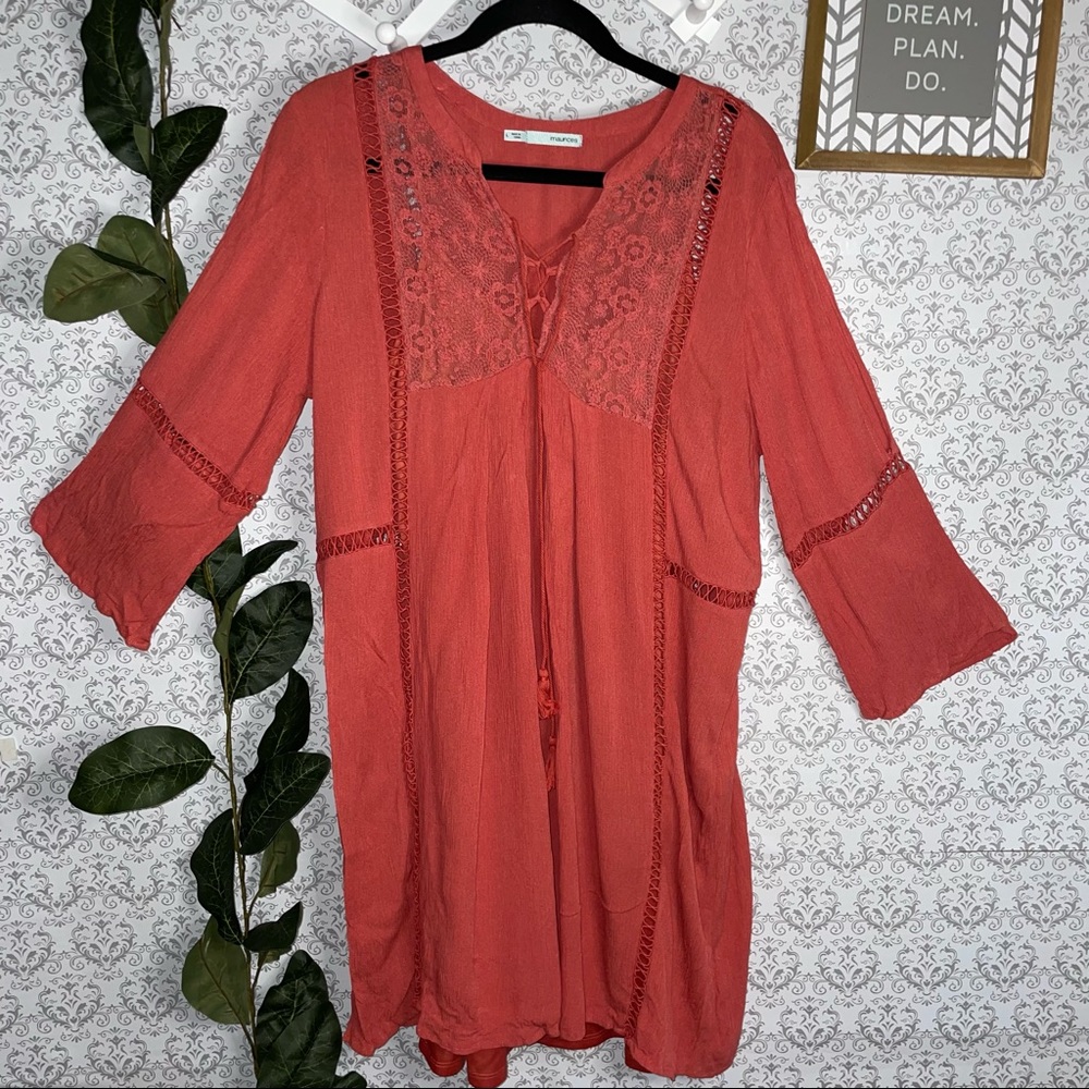 Maurices Boho dress large flowey cami liner neck tie cold shoulder cutout - Picture 5 of 11